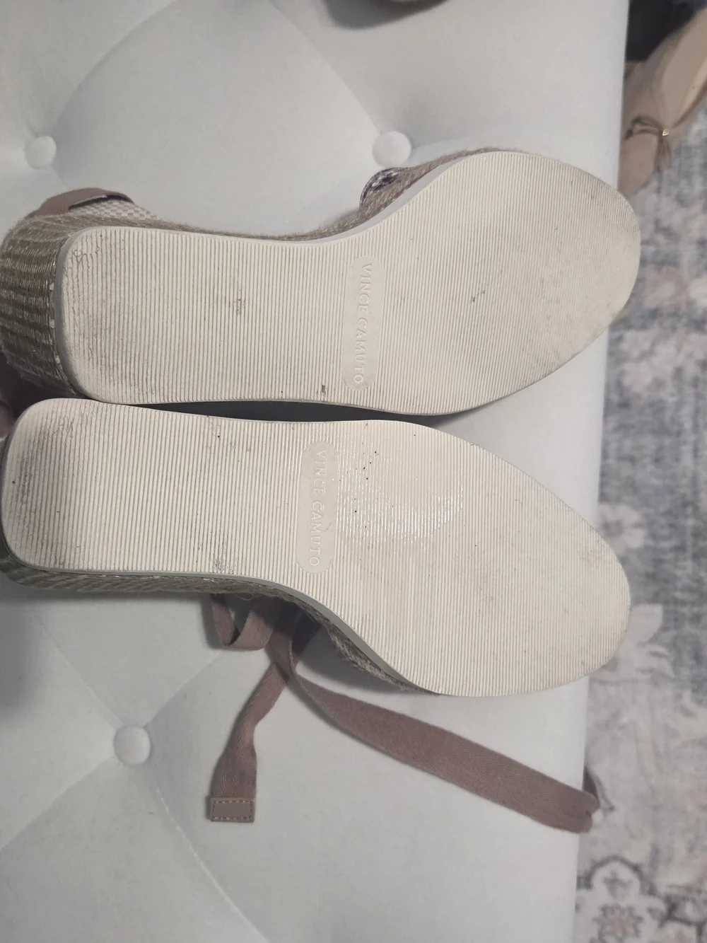 Vince Camuto Taupe Woven Espadrille Wedge Sandals with Multicolor Front